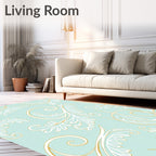 Elegant White Gold Swirls Rug