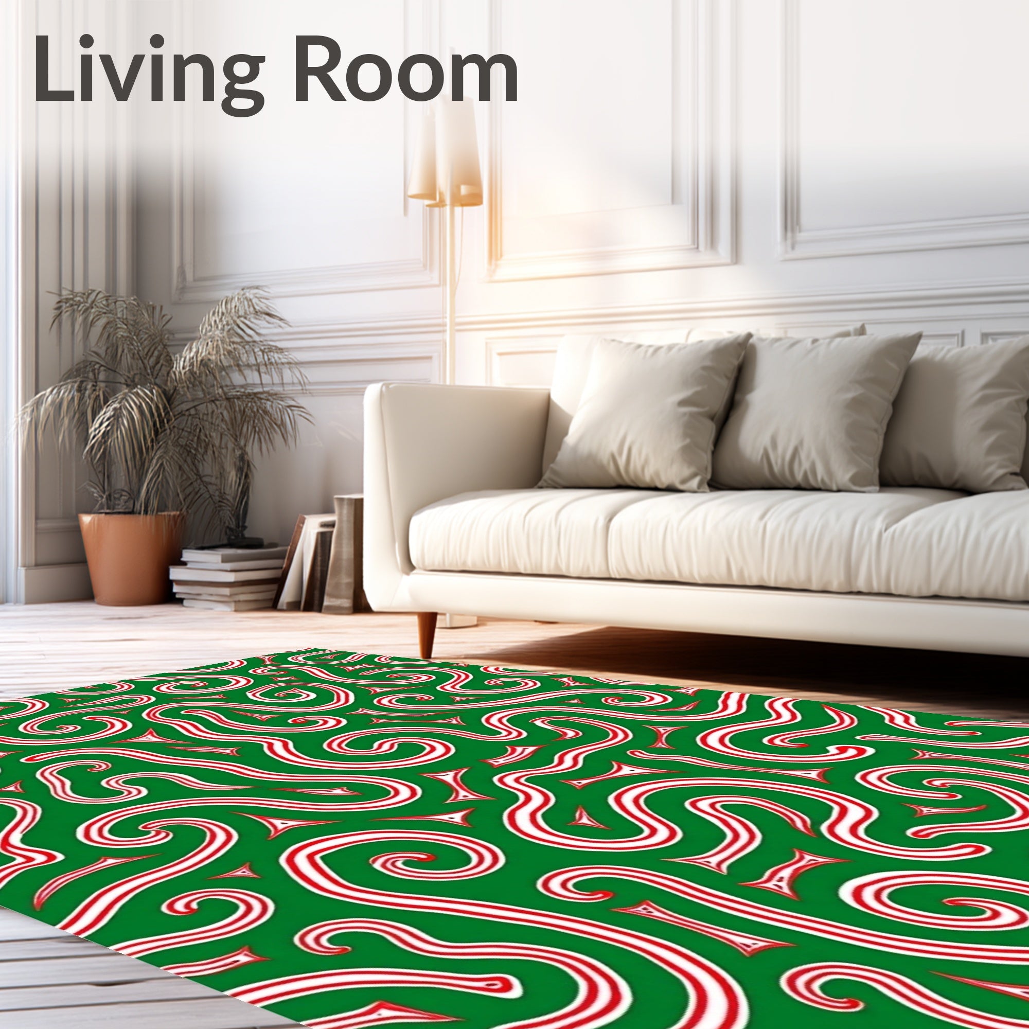 Whimsical Candy Cane Swirls Green Rug