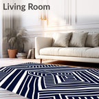 Navy White Geometric Line Art Rug
