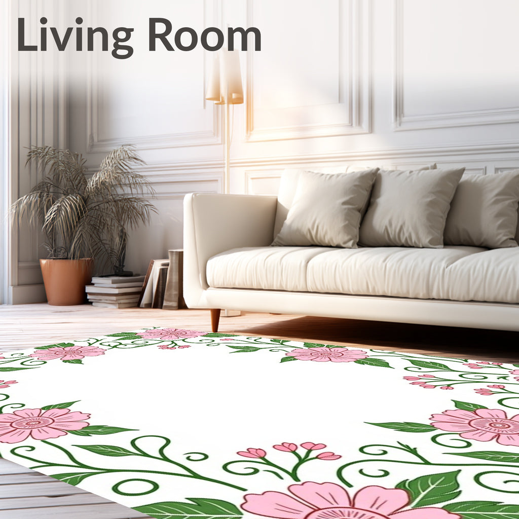Pink Floral Swirls Design Rug
