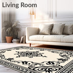 Classic Black Beige Ornamental Design Rug