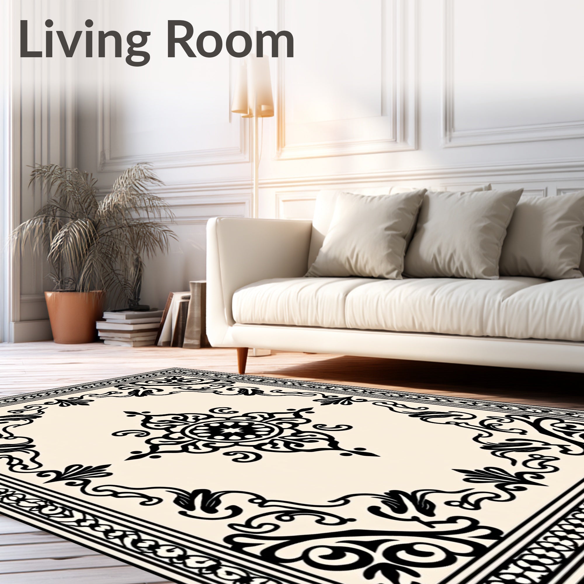 Classic Black Beige Ornamental Design Rug