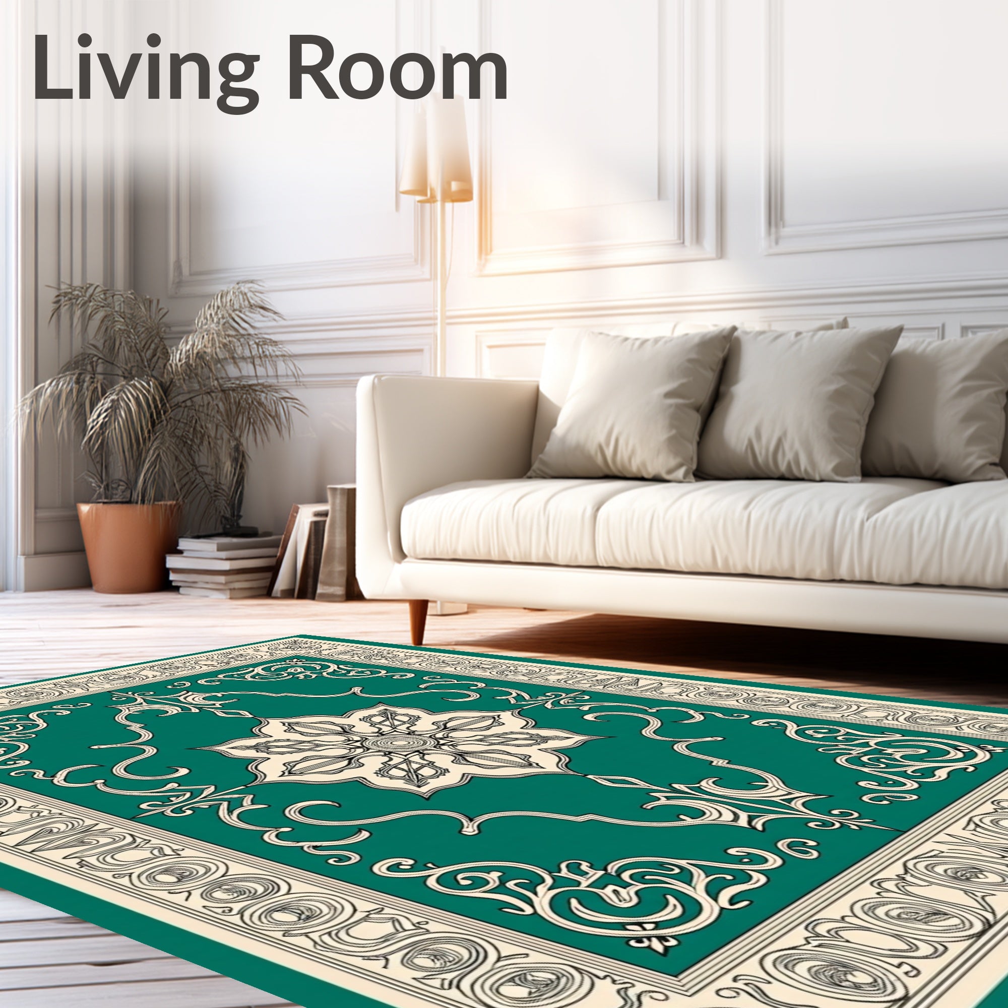 Elegant Teal Floral And Scrollwork Pattern Rug