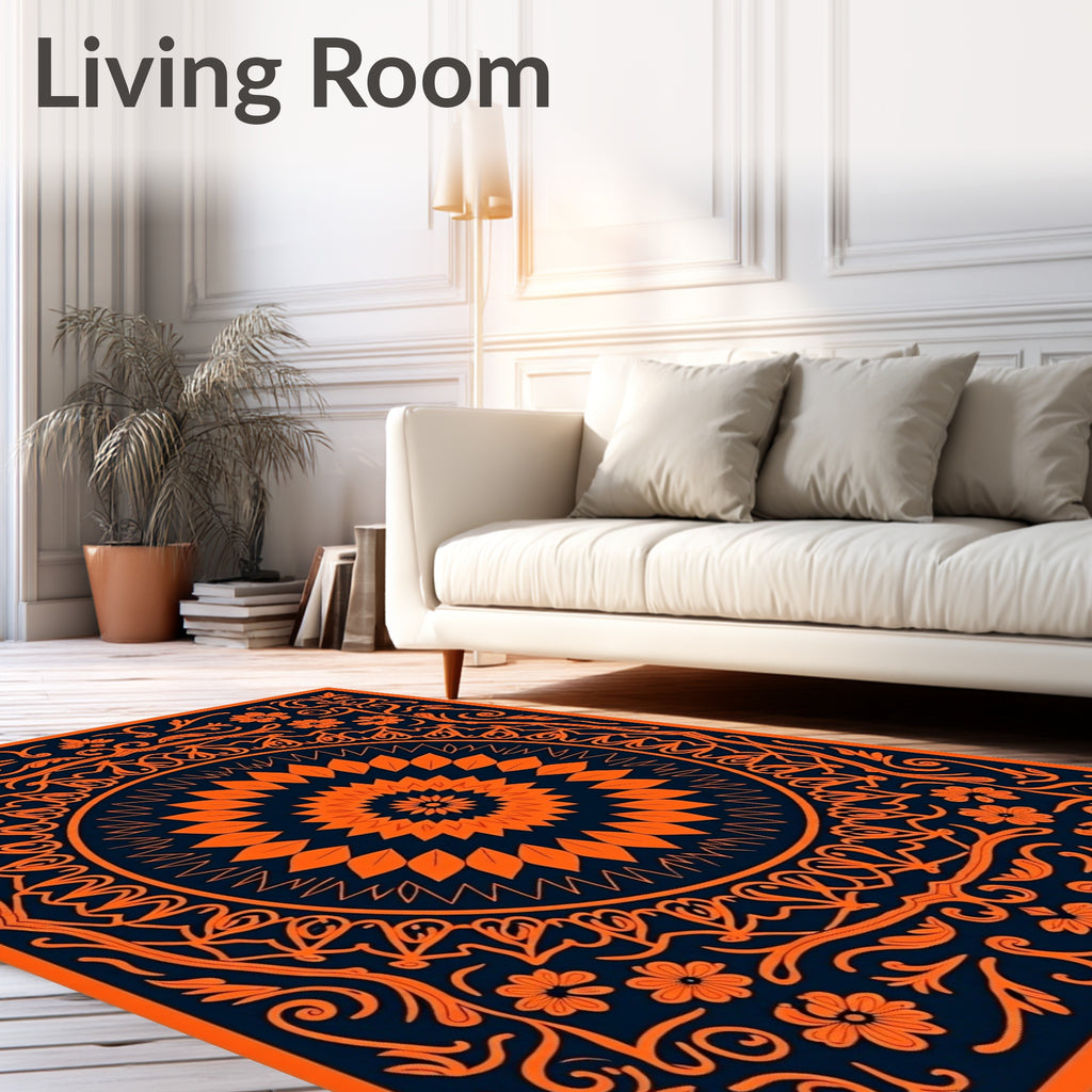 Orange Floral Mandala Style Pattern Rug