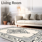 Monochromatic Vintage Floral Symmetry Rug