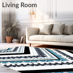 Chevron Black Teal Leaf Bands Rug