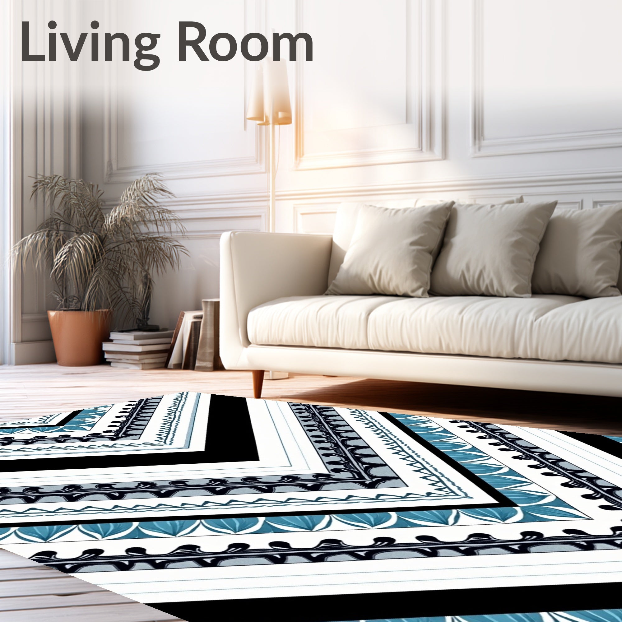 Chevron Black Teal Leaf Bands Rug