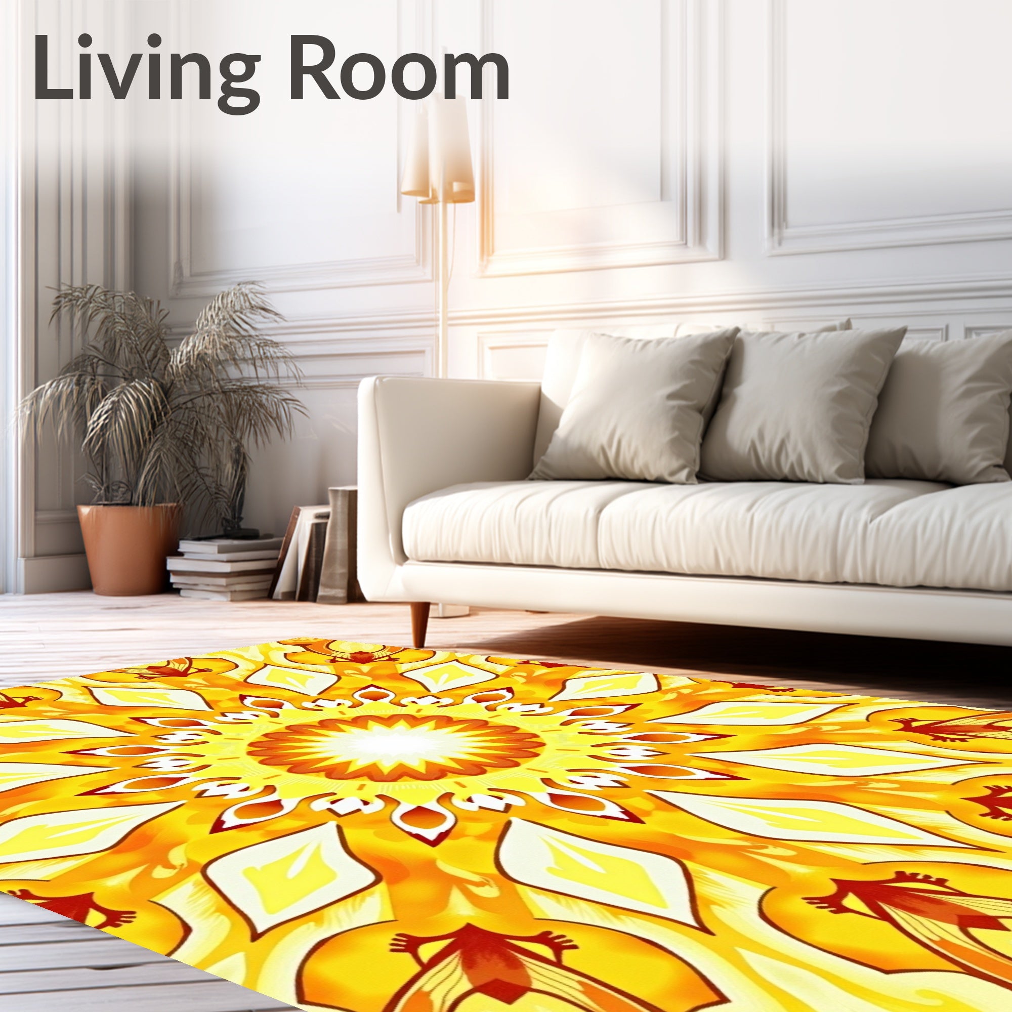 Radiant Yellow Sunburst Mandala Design Rug