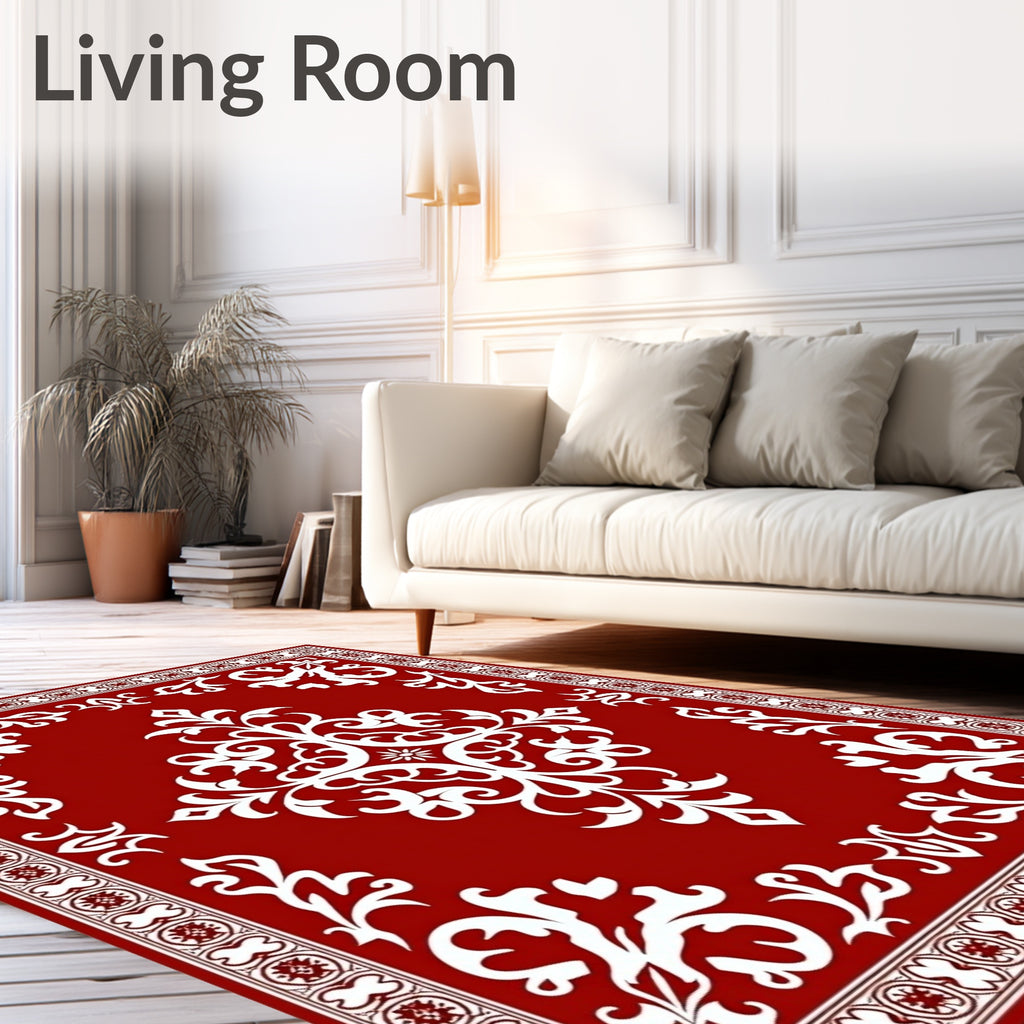 Classic Red White Floral Filigree Rug