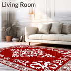 Classic Red White Floral Filigree Rug