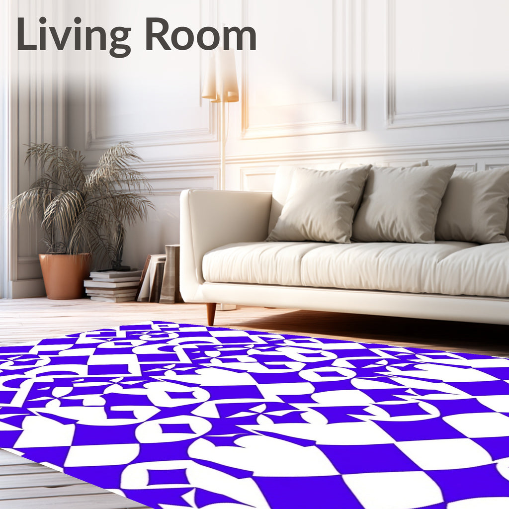 Bold Royal Blue Diamond Pattern Rug