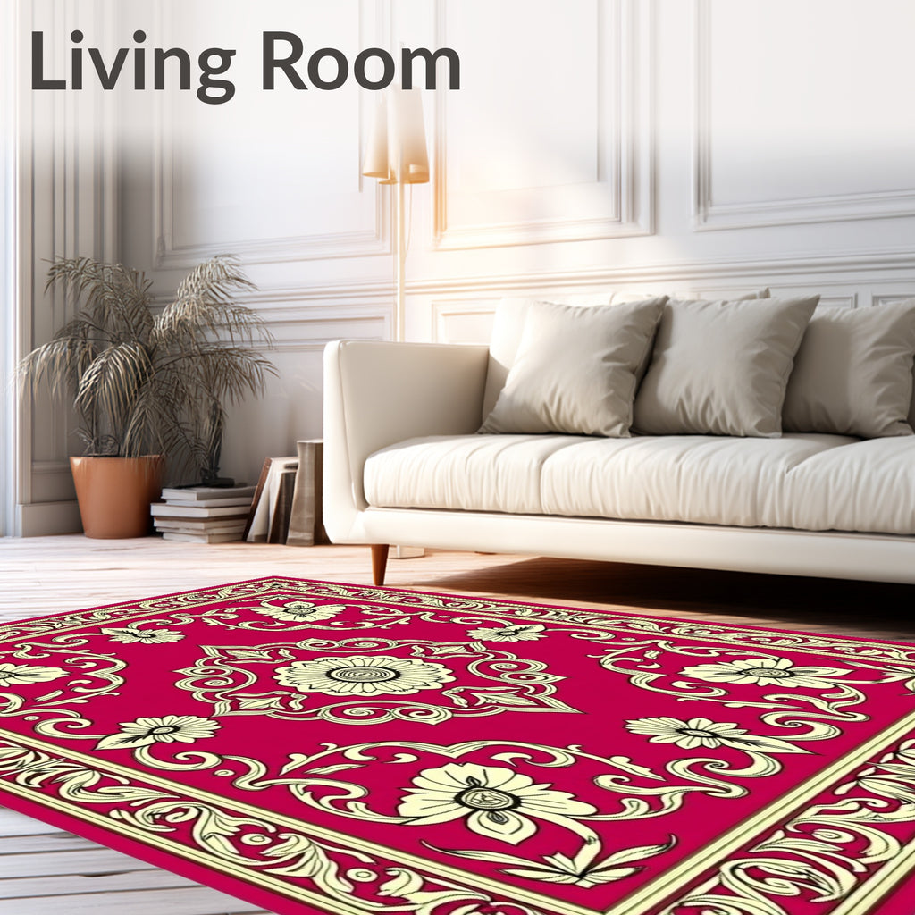 Ornate Floral Crimson And Cream Design Rug