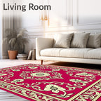Ornate Floral Crimson And Cream Design Rug