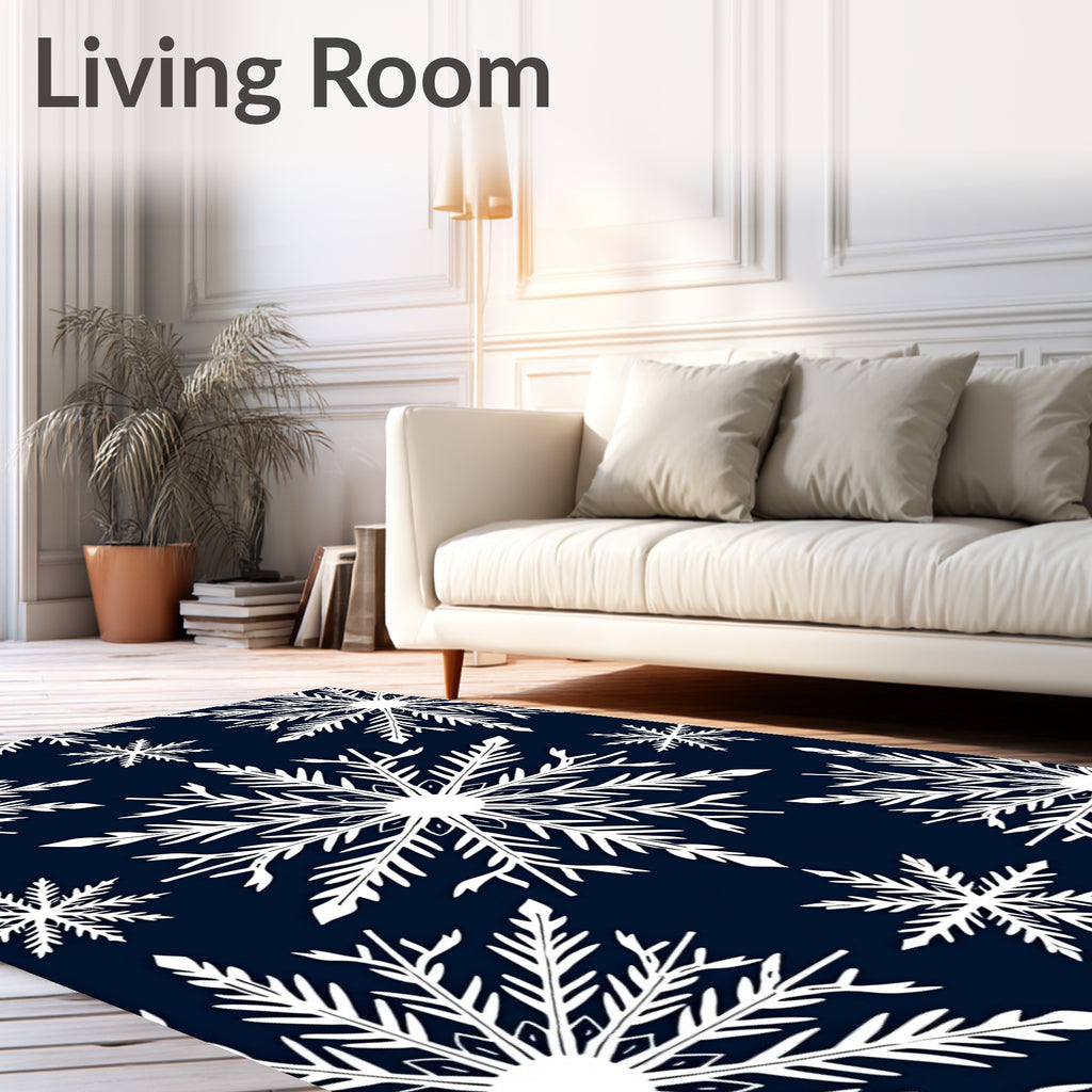 Winter White Snowflake Navy Blue Rug