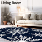 Winter White Snowflake Navy Blue Rug