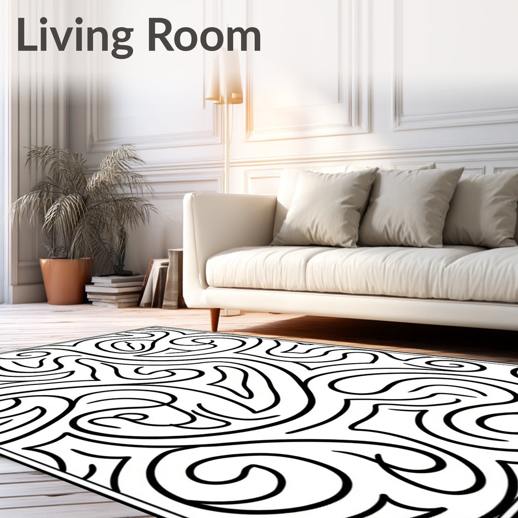 Swirling Abstract Black White Design Rug