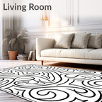 Swirling Abstract Black White Design Rug