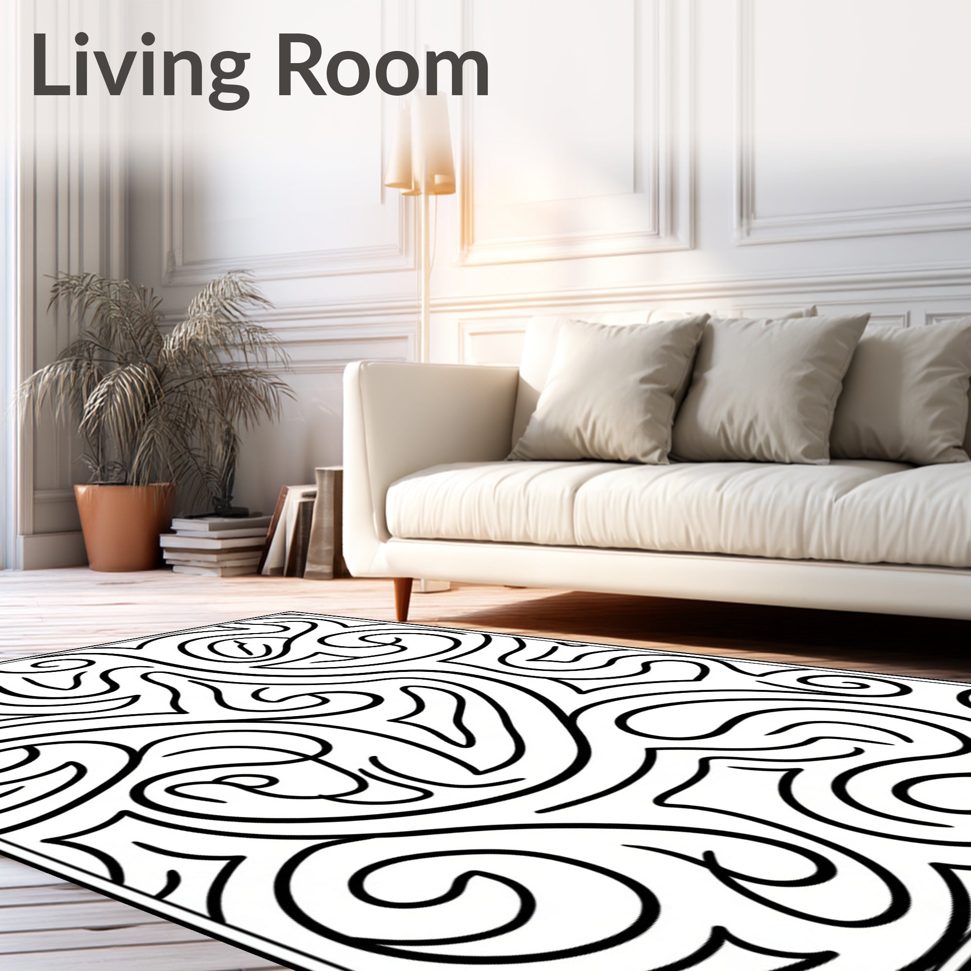Swirling Abstract Black White Design Rug