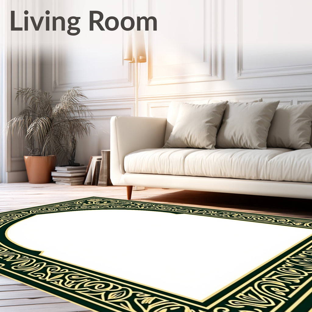 Dark Green Gold Archway Floral Pattern Rug