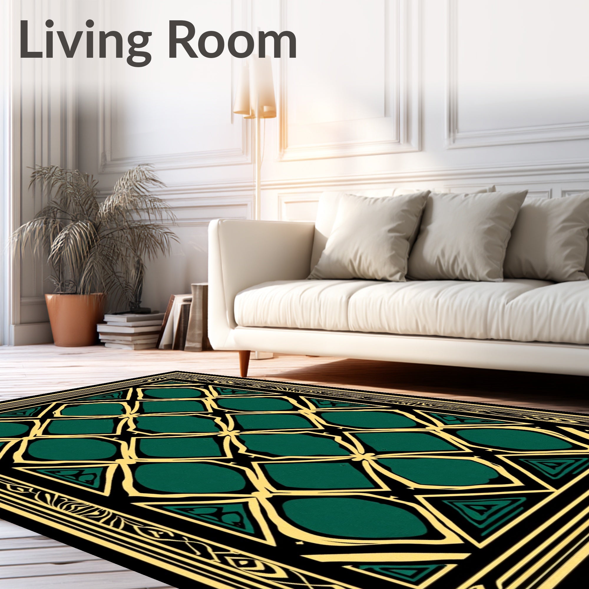 Emerald Golden Geometric Pattern Rug