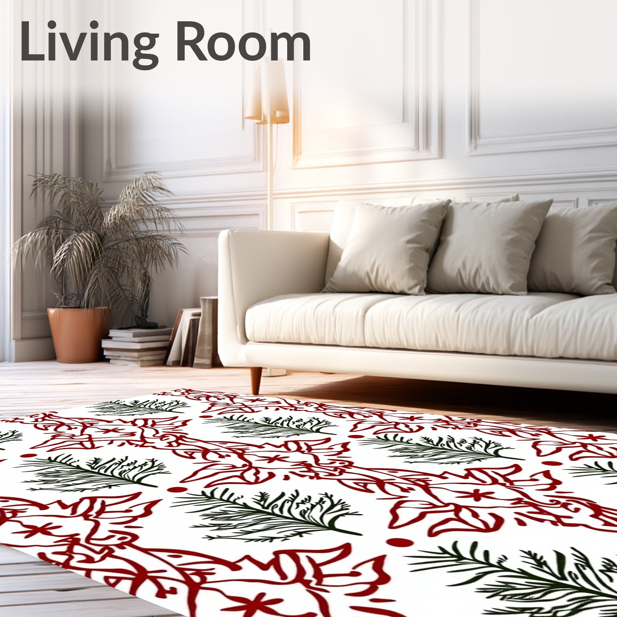 Crimson Red White Abstract Evergreen Motif Rug