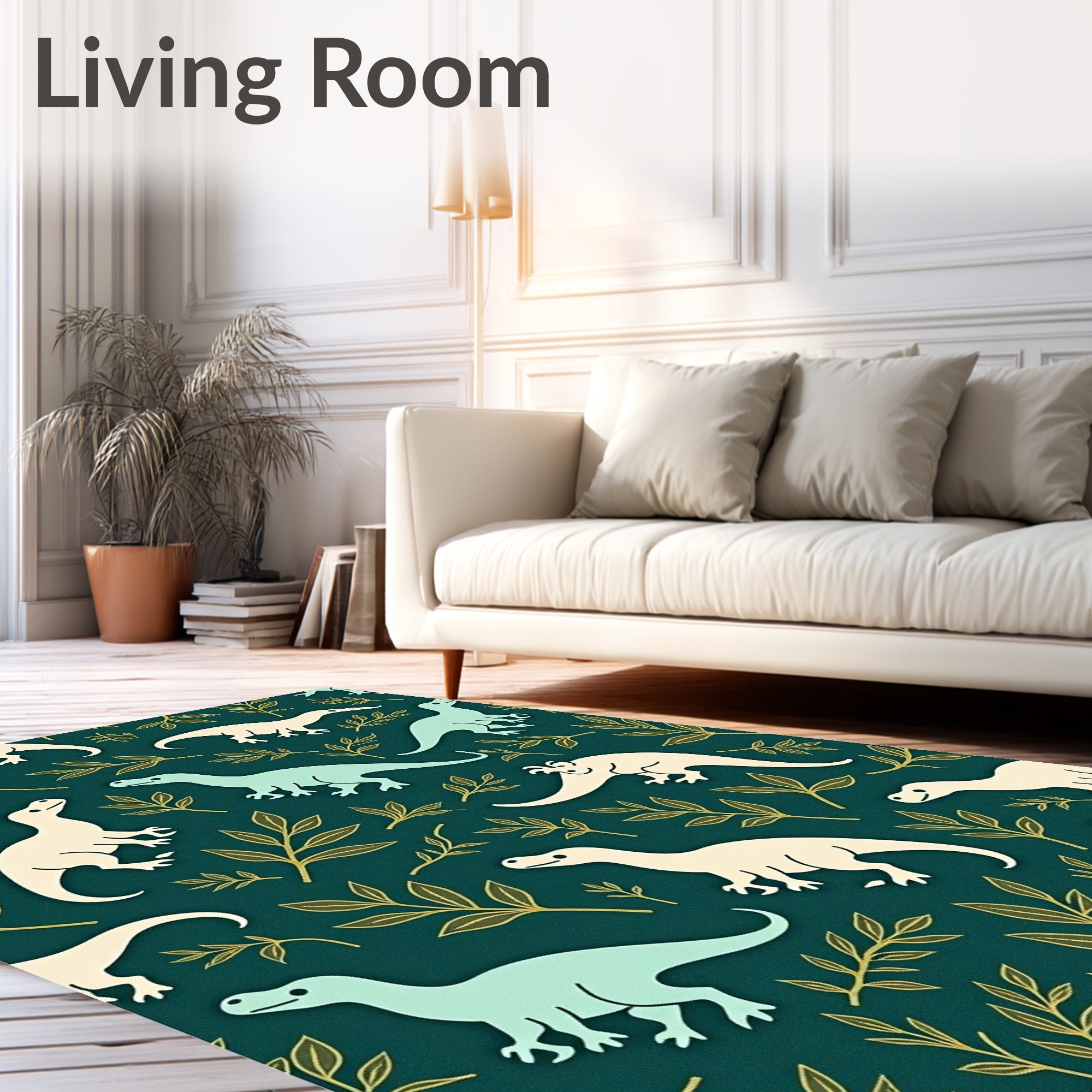 Whimsical Dinosaur Leaves Pattern Rug