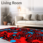 Abstract Red Blue Blobs Pattern Rug