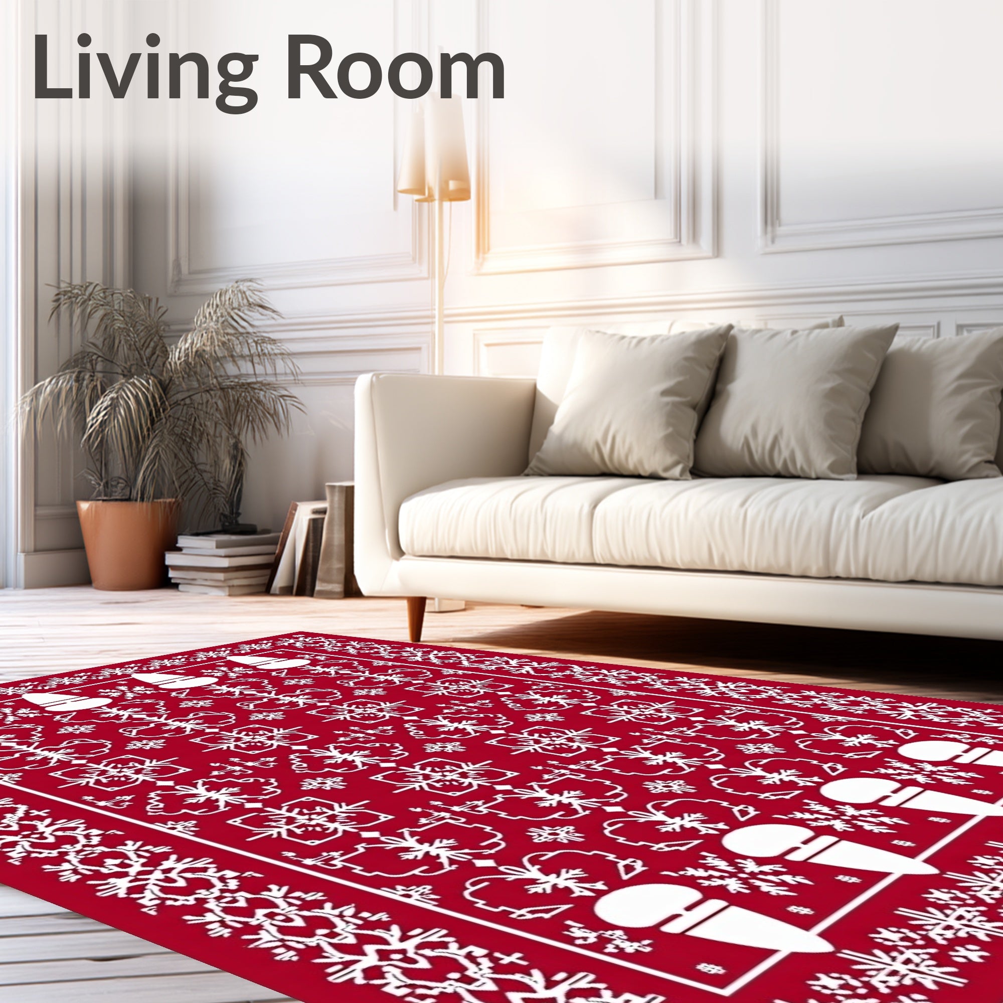 Red White Christmas Icon Geometric Rug