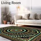 Black Gold Teal Medallion Pattern Rug