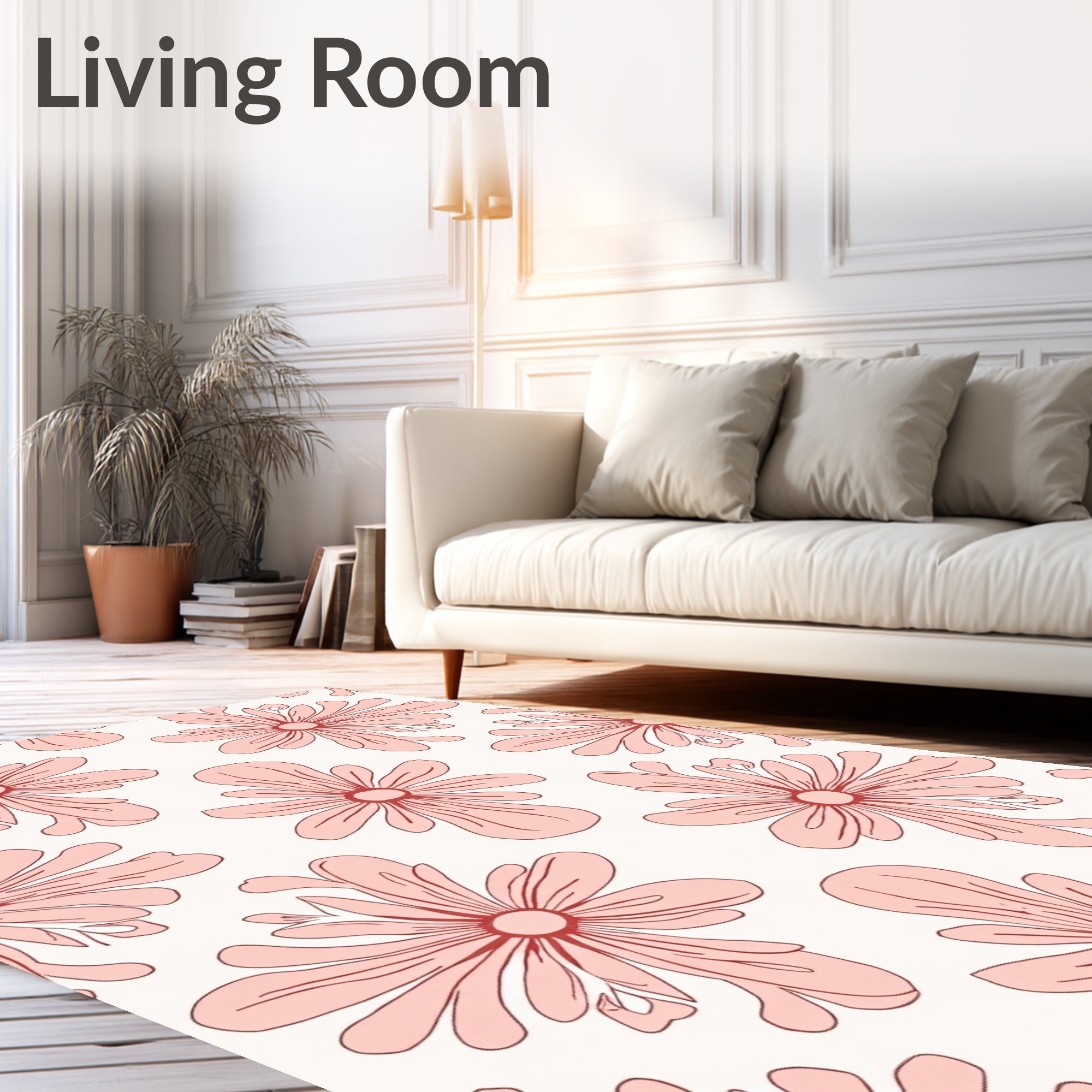 Retro Floral Outline Print Rug