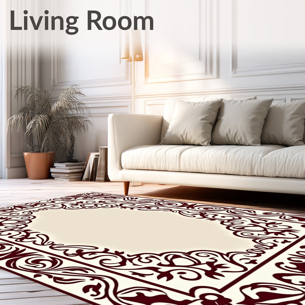 Rich Burgundy Flourish Border Design Rug
