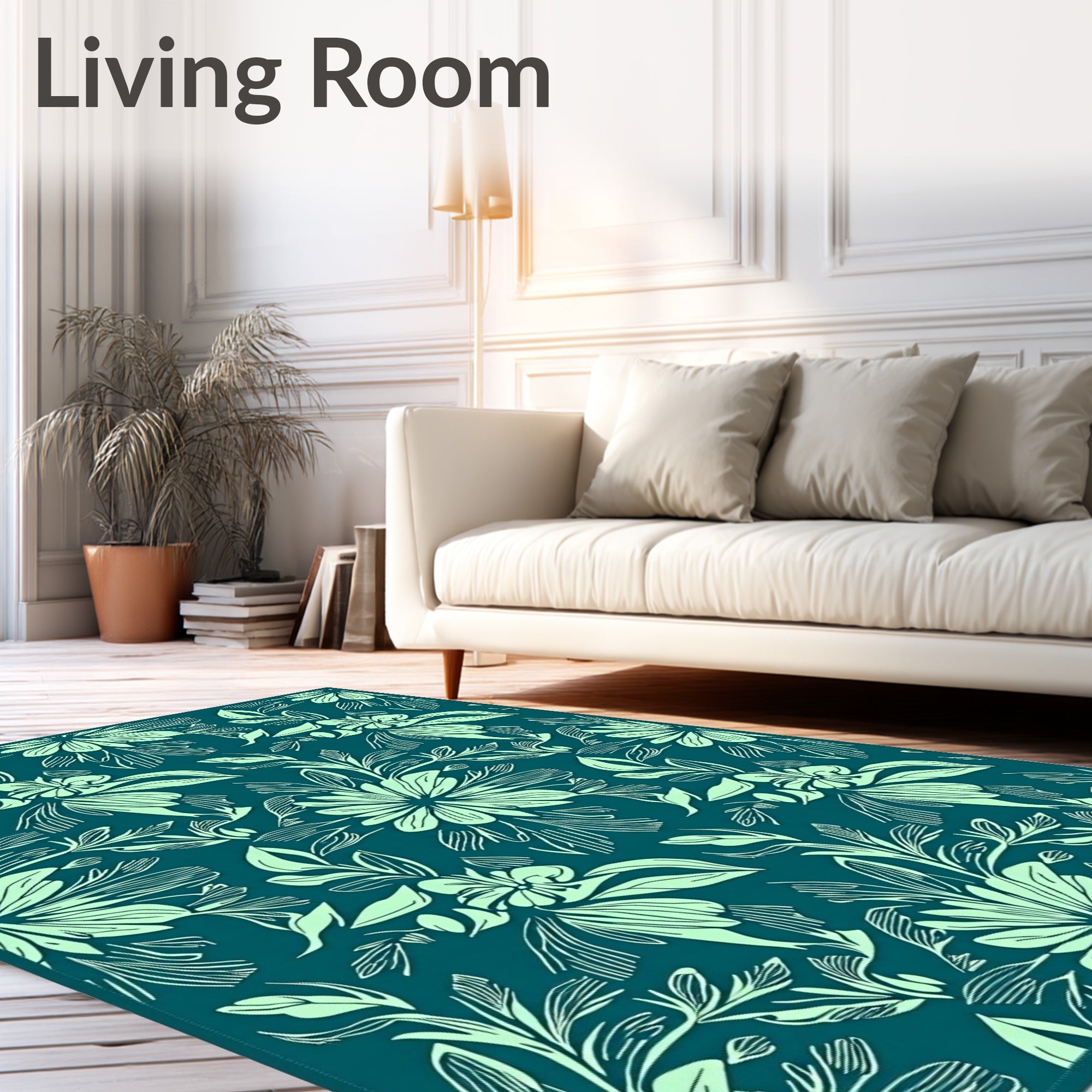 Teal Mint Floral Pattern Rug