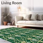 Green Gold Art Deco Floral Pattern Rug