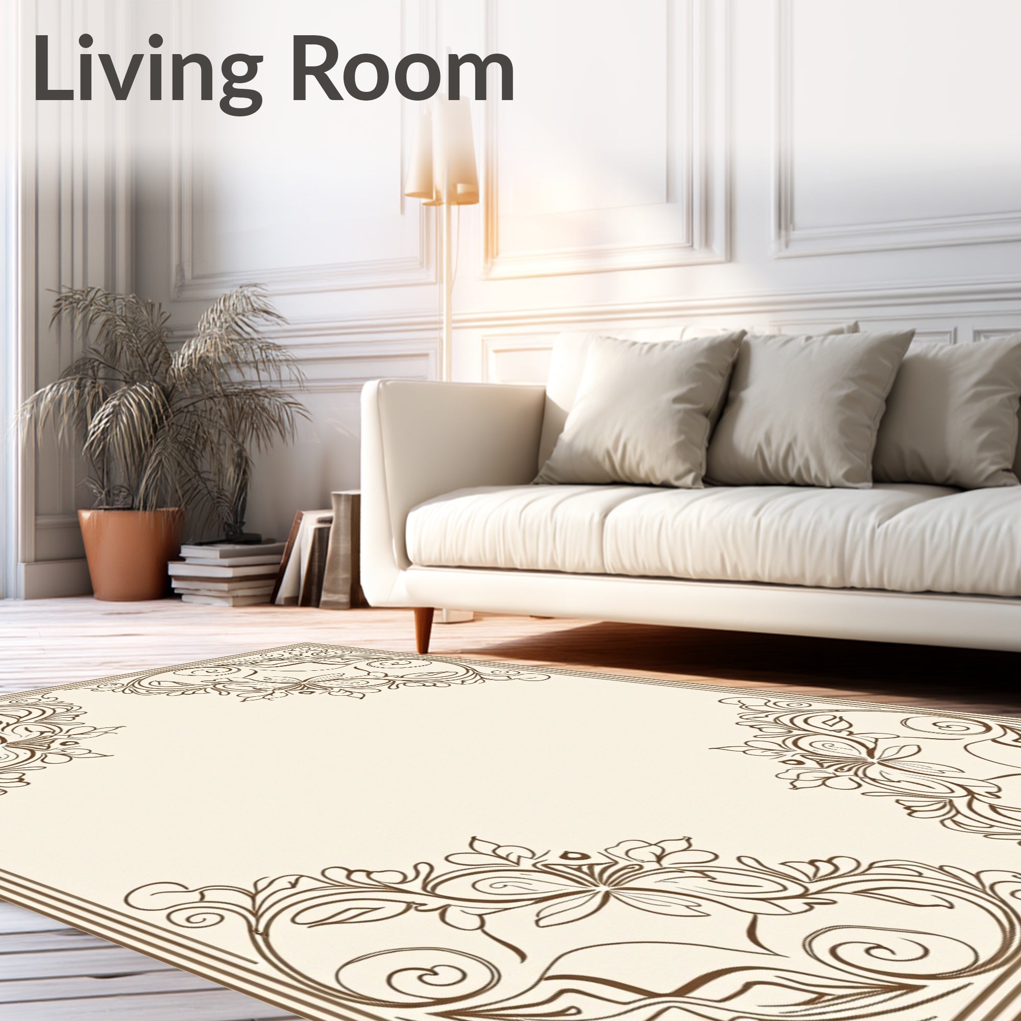 Elegant Floral Scroll Corner Design Rug