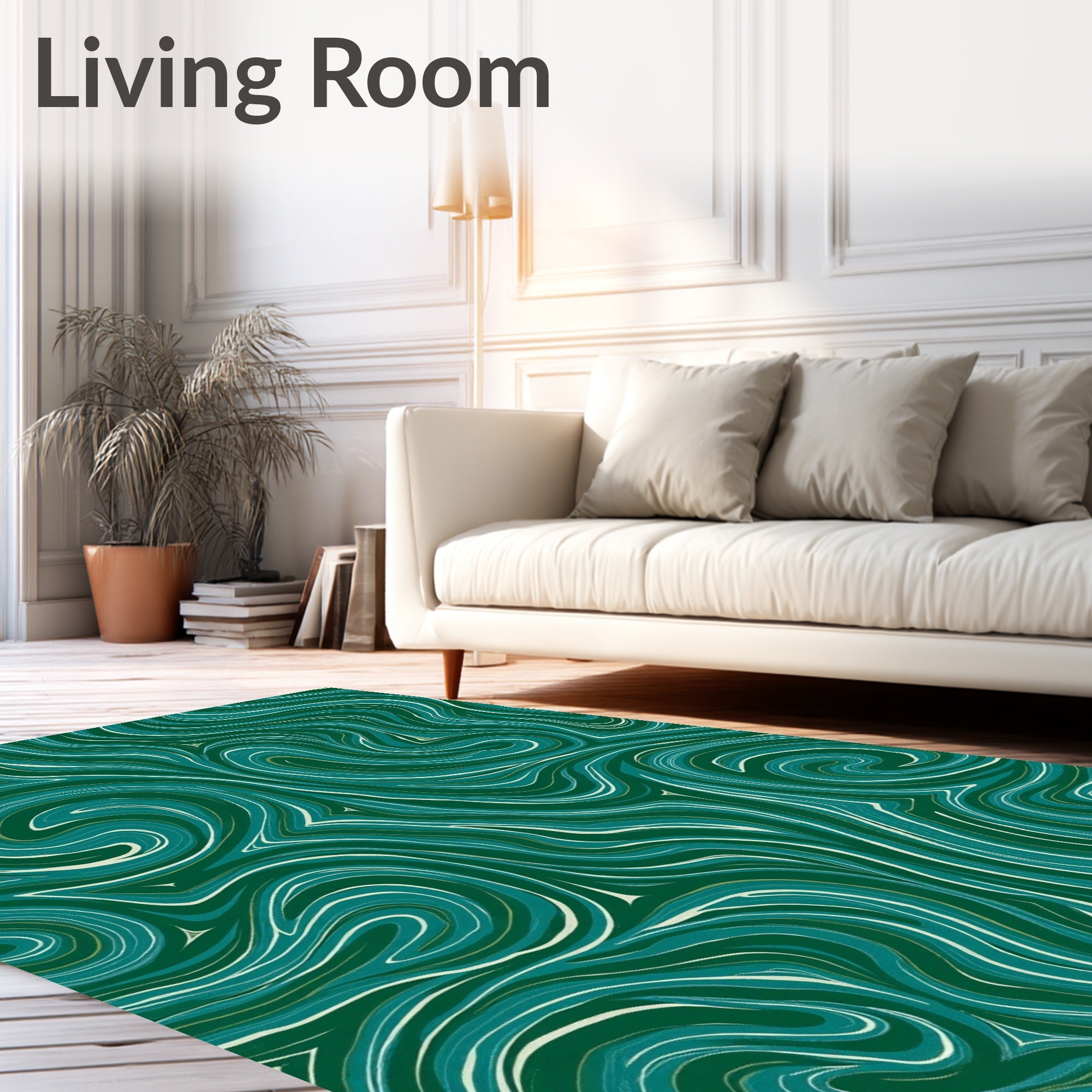 Emerald Green Swirl Art Pattern Rug