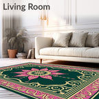 Intricate Floral Medallion With Pink Gold Border Rug