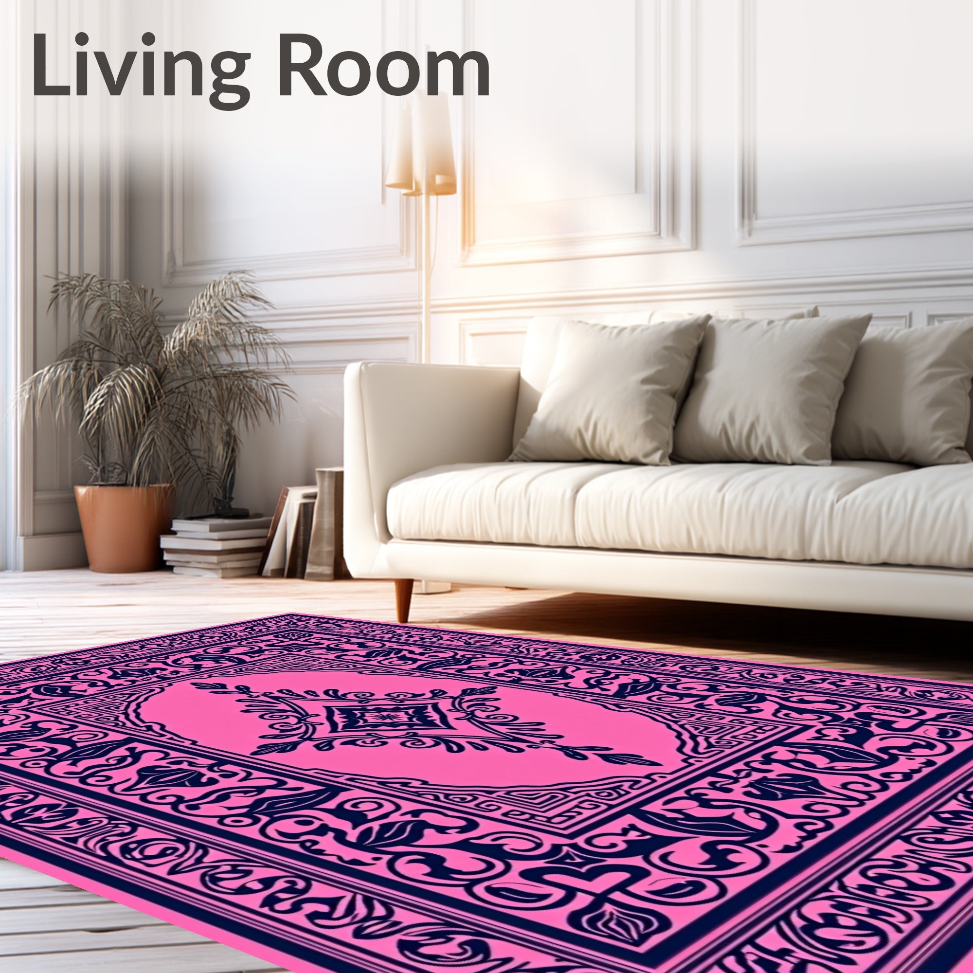 Elaborate Pink and Navy Floral Design Rug