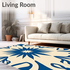 Blue Cream Starburst Floral Pattern Rug