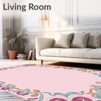 Whimsical Floral Swirl Border Pattern Rug