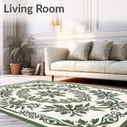 Ornate Green Leaf Scroll Medallion Rug