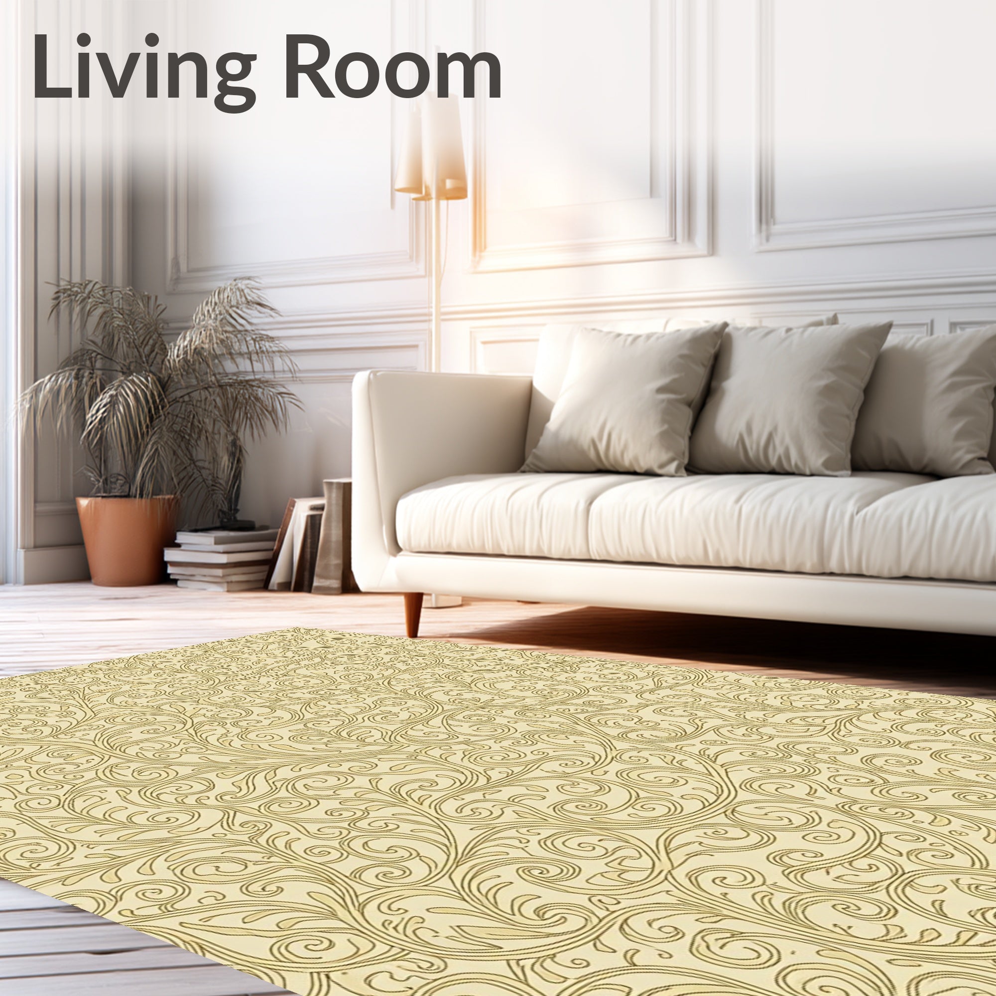 Linen Beige Swirl Floral Pattern Rug