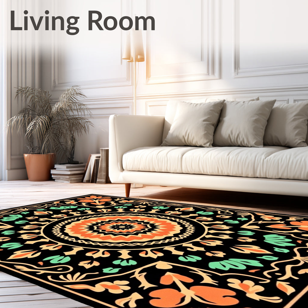 Vibrant Floral Mandala Pattern Rug