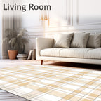 Soft Beige Plaid Patterned Ground Rug