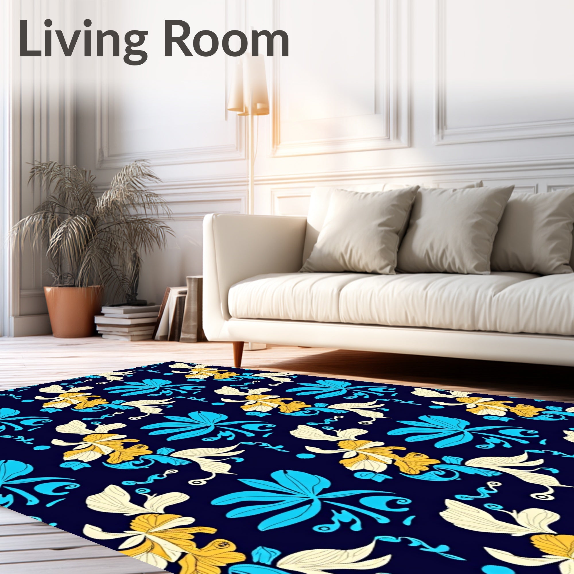 Bold Floral Pattern With Blue Gold Rug
