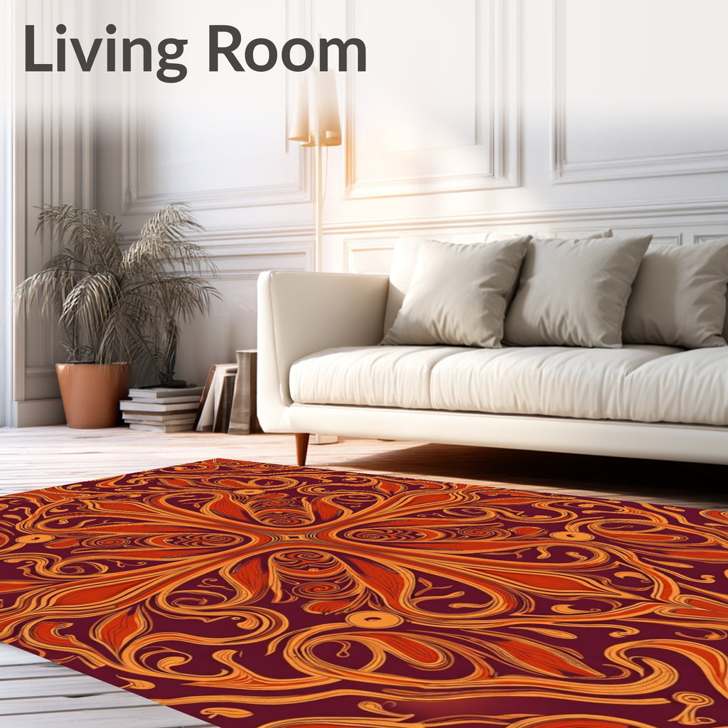 Intricate Floral Vines Red Orange Rug