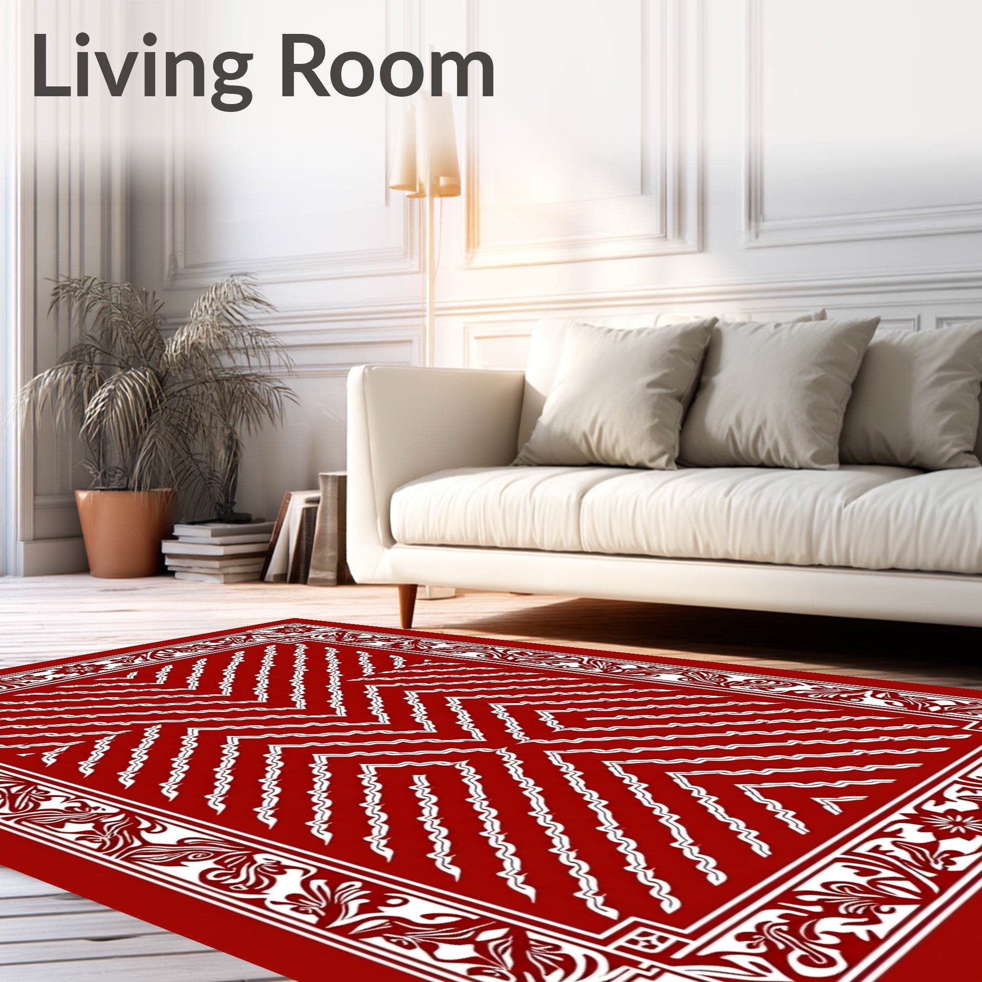 Classic Red White Chevron Border Rug