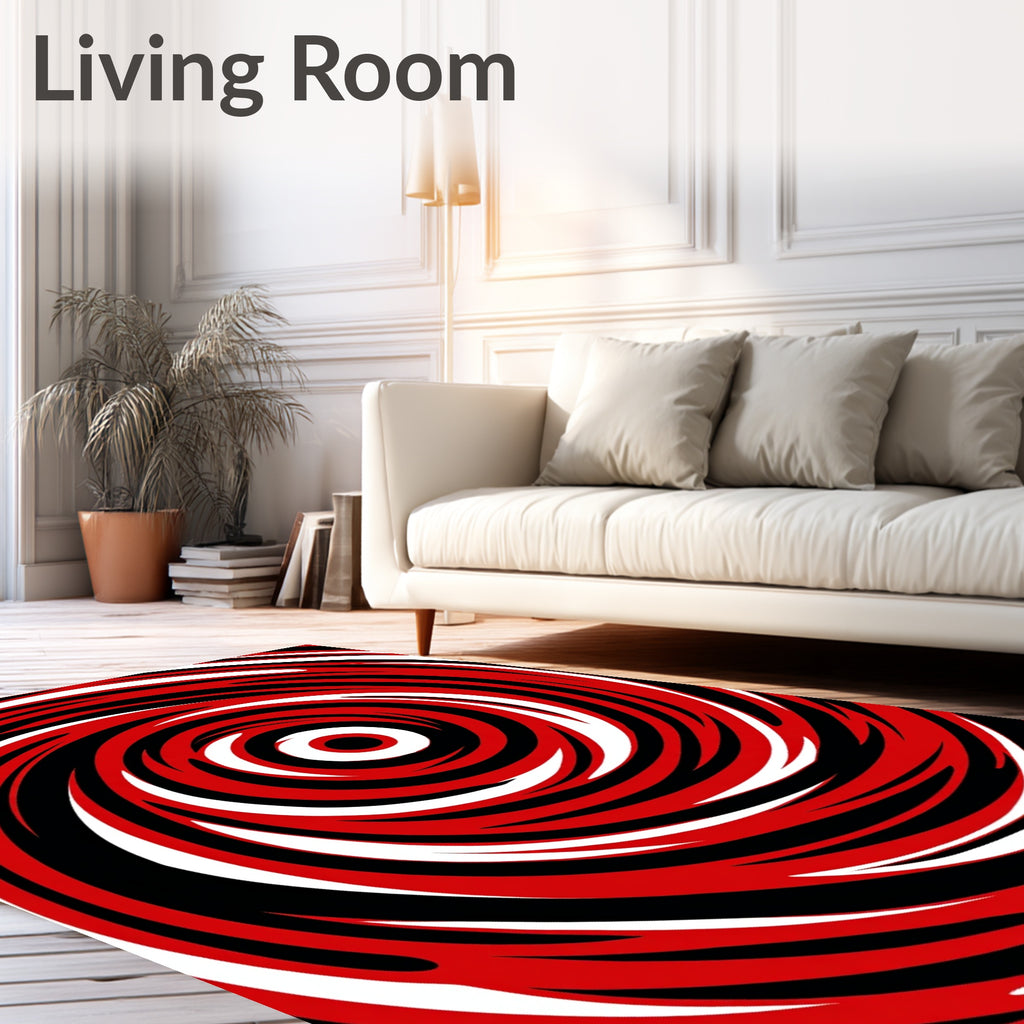 Bold Red Black White Swirl Pattern Rug