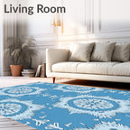 Blue Intricate Floral Sunburst Pattern Rug