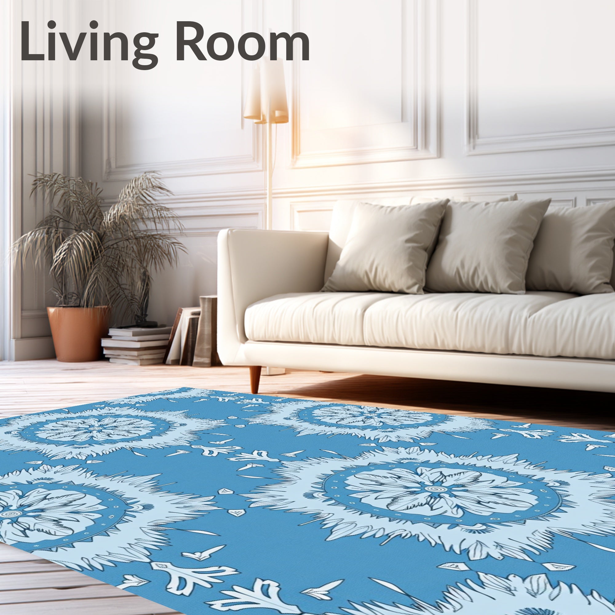 Blue Intricate Floral Sunburst Pattern Rug