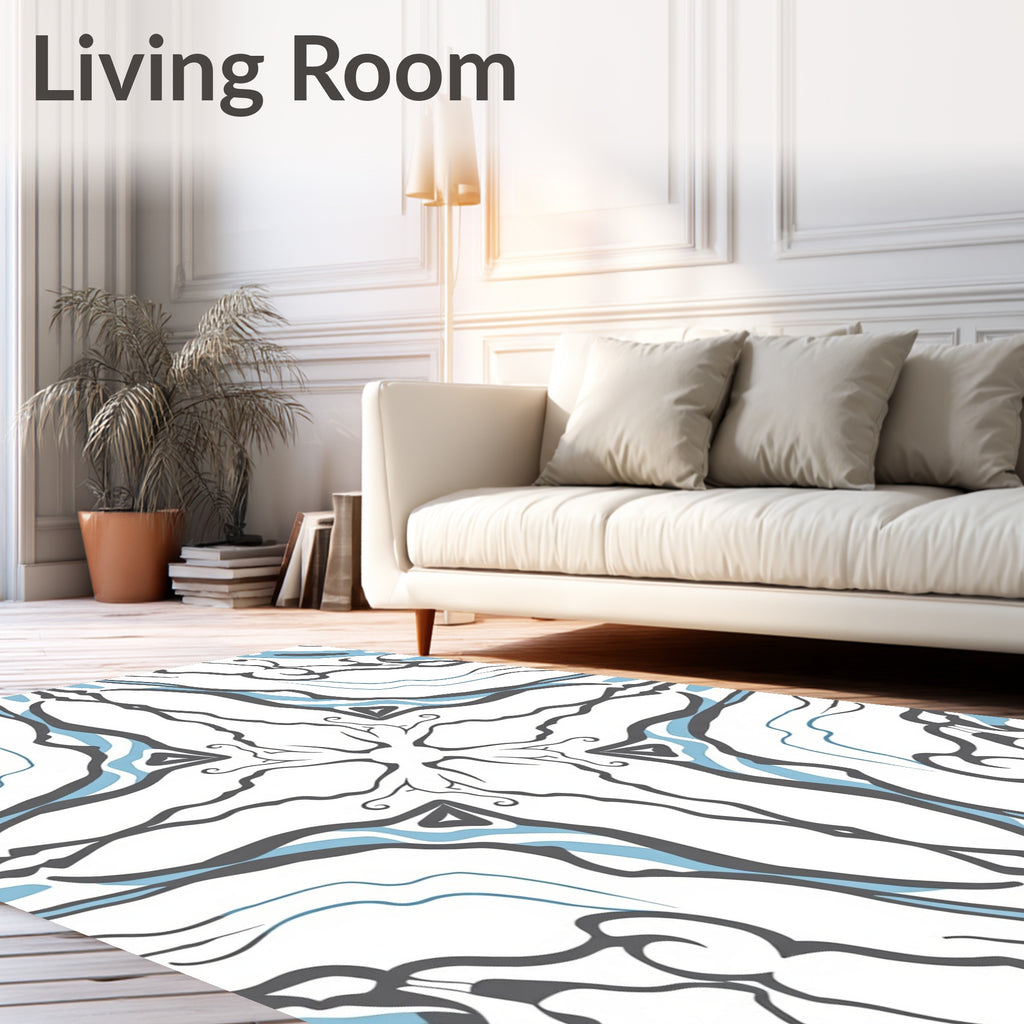 Abstract Blue Gray Swirls Art Rug